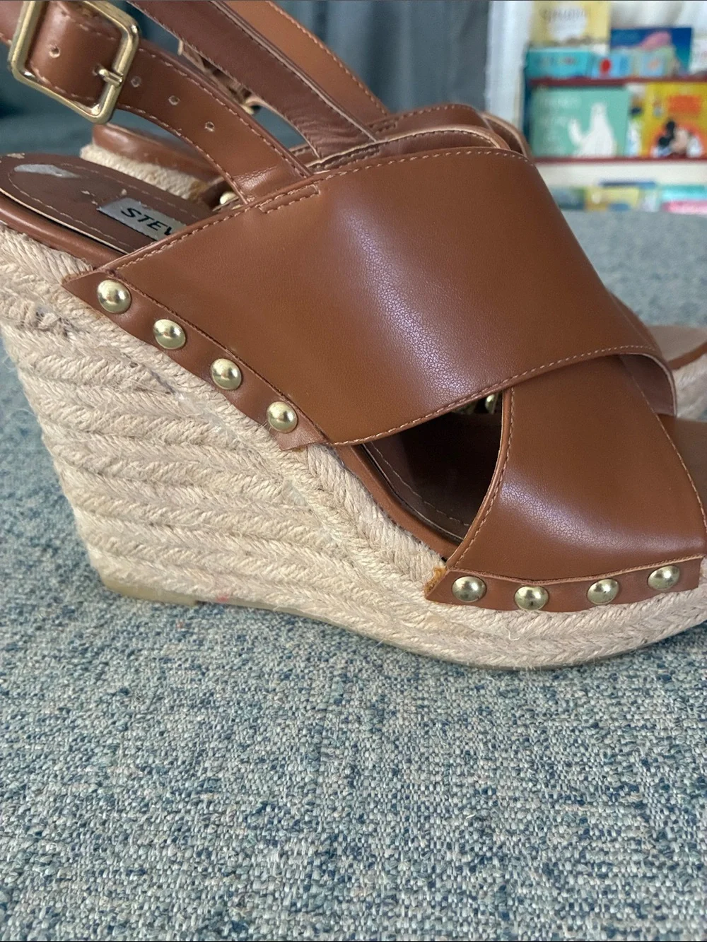 Steve Madden Brown Cross-Strap Espadrille Wedge Sandals